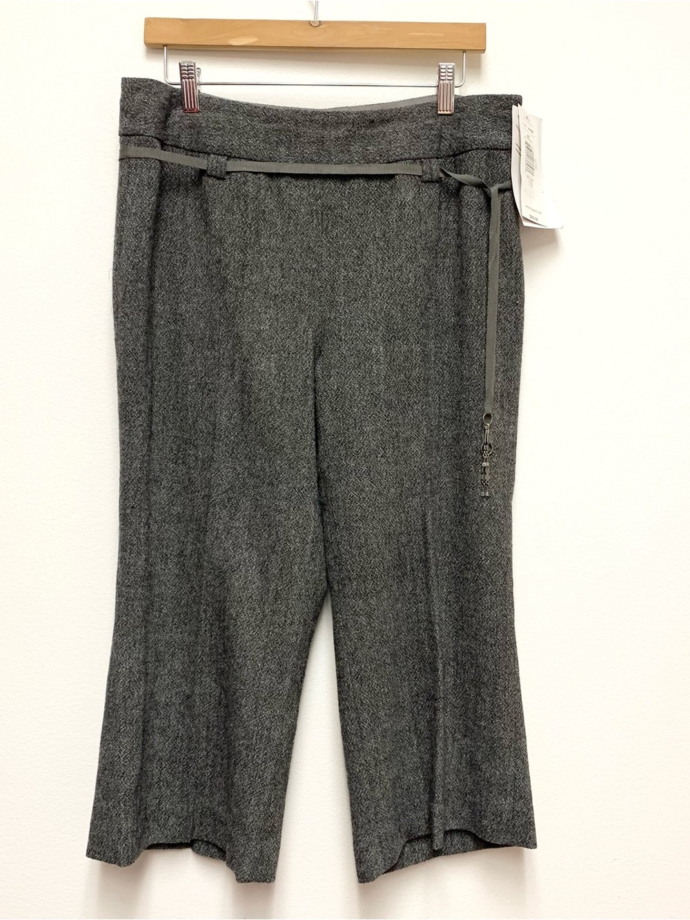 Vtg Nygard Wool Tweed Wide Leg Cropped Gaucho Pants Size 10 Ribbon Belt Y2K 90s
